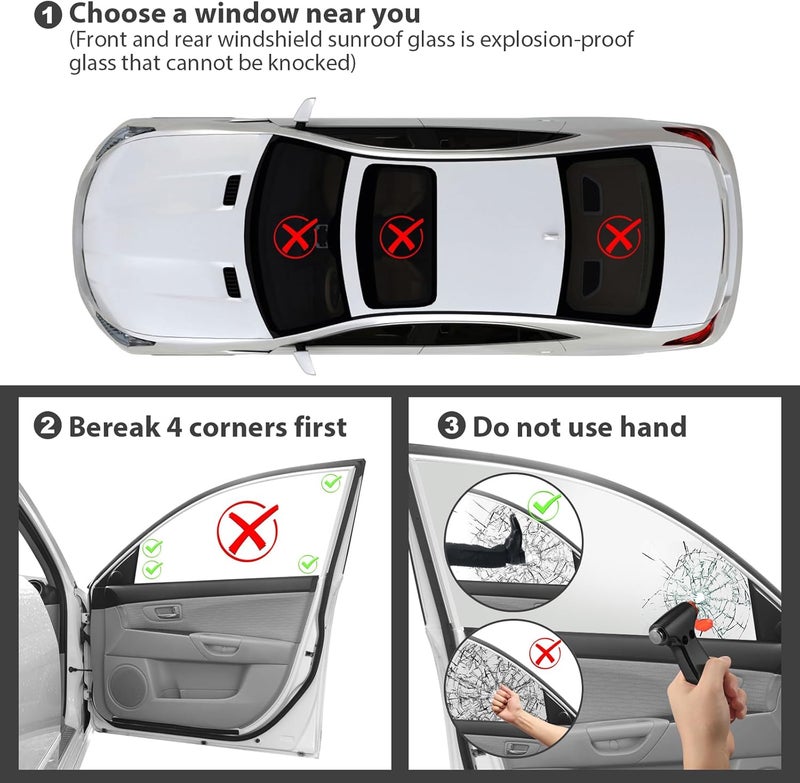 Yiader Store Car Window Breaker Tool, 3-in-1 Emergency Escape Tool with Window Breaker and Seat Belt Cutter, Safety Emergency Car Escape Tool for Car, Matte Black and Electroplating Silver - Image 5